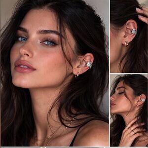 Oxidized Sterling Silver Floral Design Ear Cuffs SET of TWO NWT